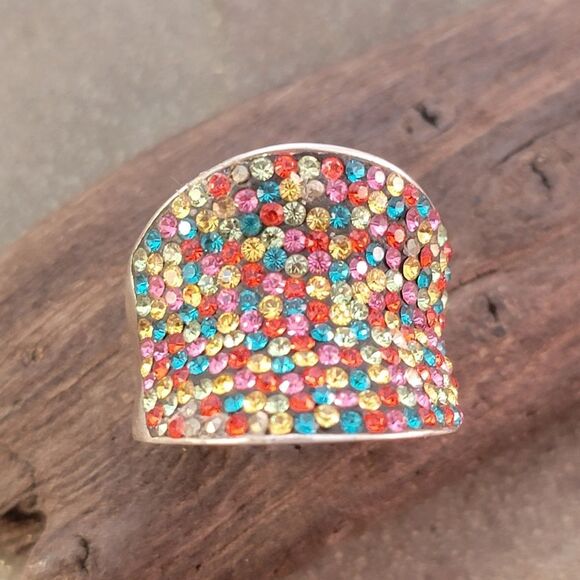 Sterling Anticlastic Multi-Colored Crystal Ring - Picture 4 of 11